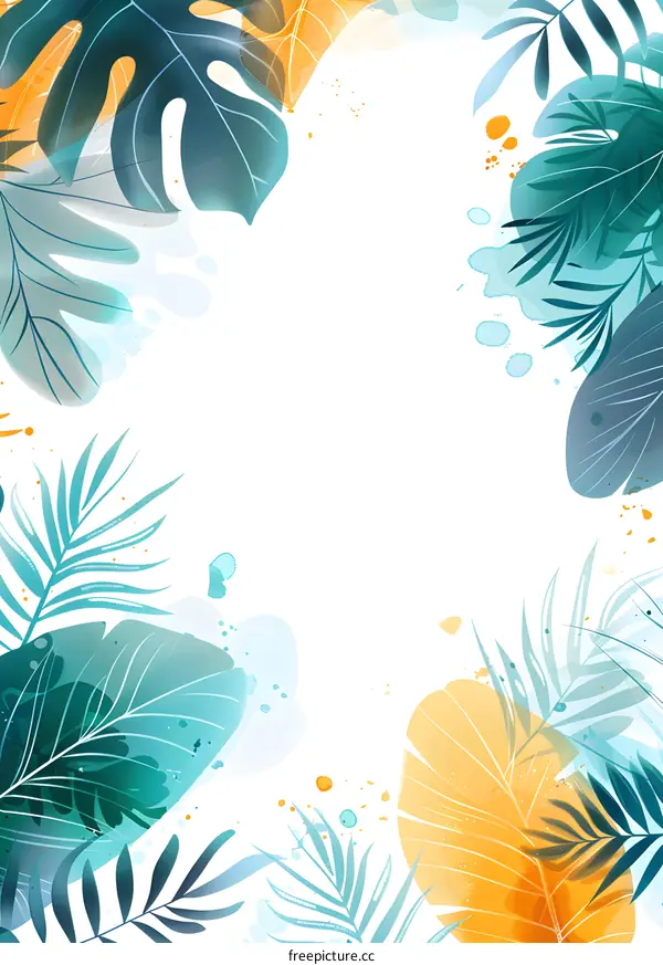 Tropical Leaves Watercolor Illustration with White Background