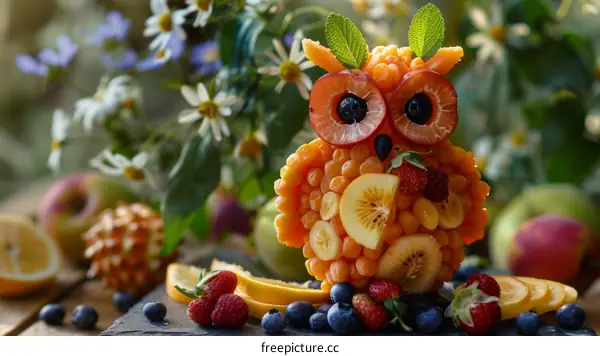 Adorable owl made of fruits and vegetables