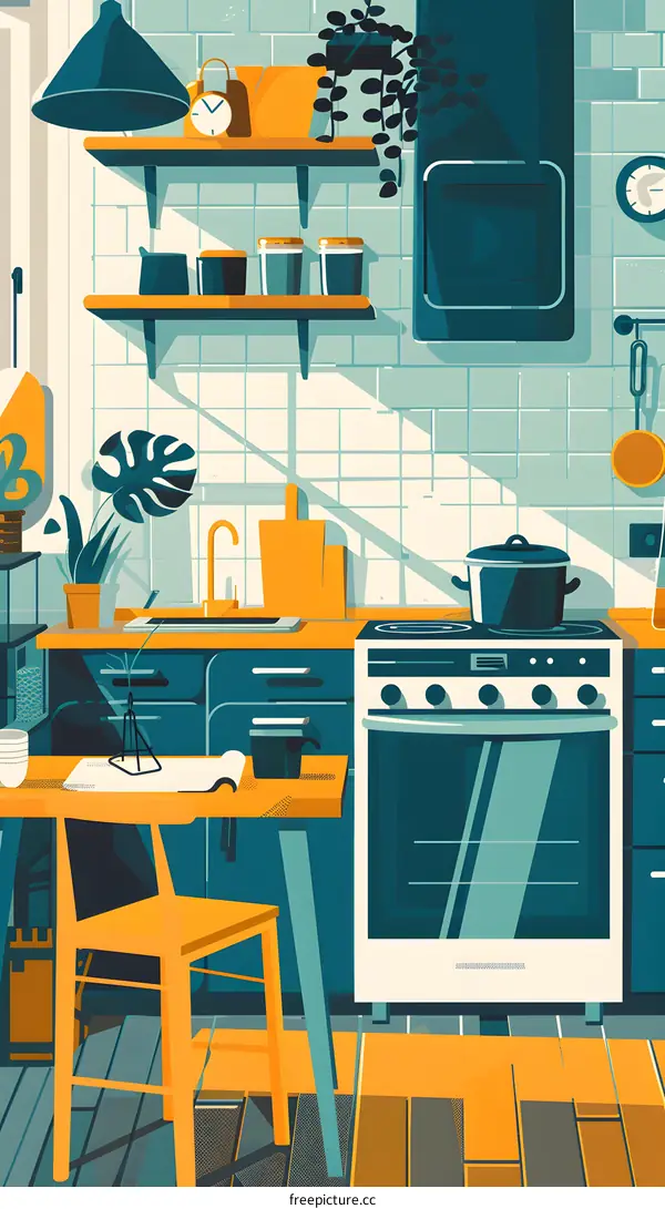 Modern Kitchen Interior Design with Yellow and Green Colors