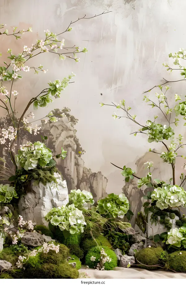 Green Flowers On Stone Background