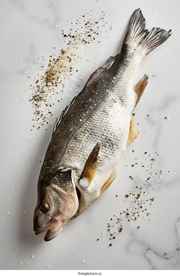 Fresh fish on marble background