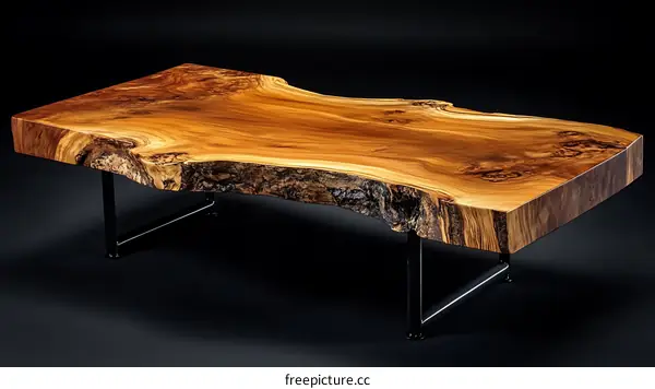 Raw Wood Coffee Table with Modern Metal Legs