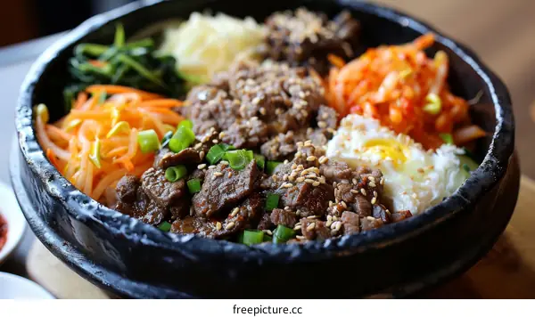 Korean Bibimbap: A Colorful Hot Stone Bowl Feast