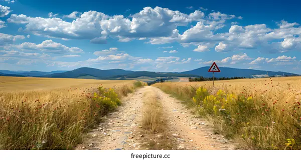 Country road through a golden wheat field