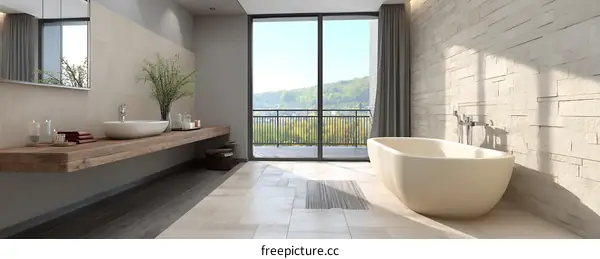 Modern Luxurious Bathroom with Panoramic View