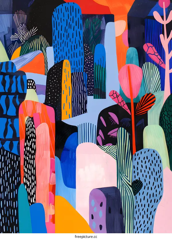 Abstract Painting with Colorful Shapes and Patterns