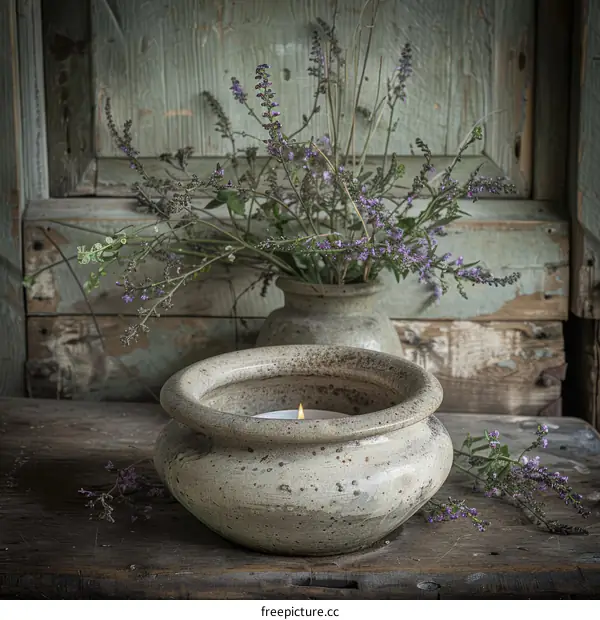 Rustic Still Life with Flowers and Candle