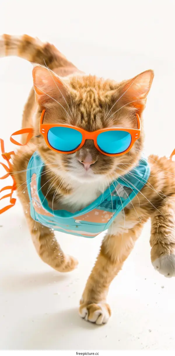 Cat in sunglasses and swimsuit