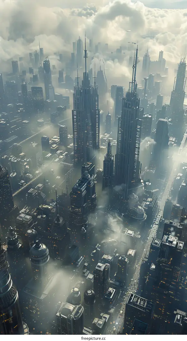 Futuristic Cityscape Aerial View Illustration