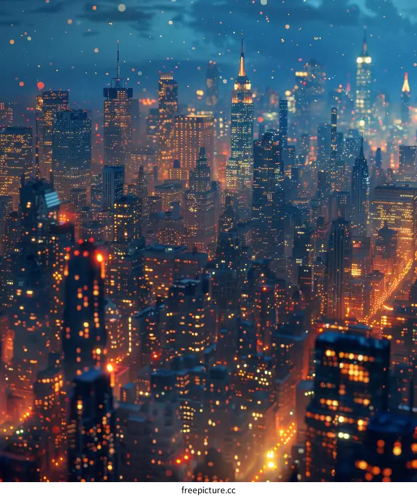 New York City Skyline at Night with Amazing Architecture