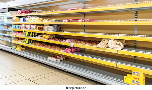 Empty Supermarket Shelves With Food Items