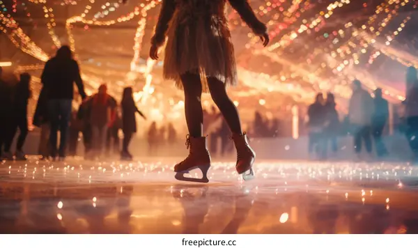ice skating rink with people blurred in background