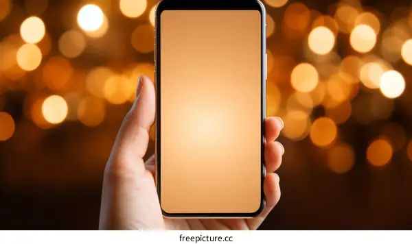 Hand holding a smartphone with a blank screen