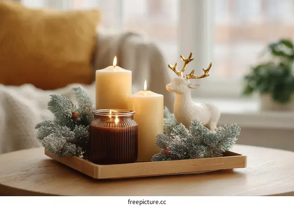 Cozy Christmas Candle Arrangement on Tray