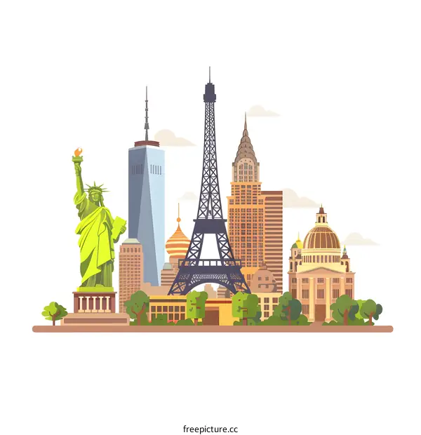 Famous Landmarks Around the World in Illustration