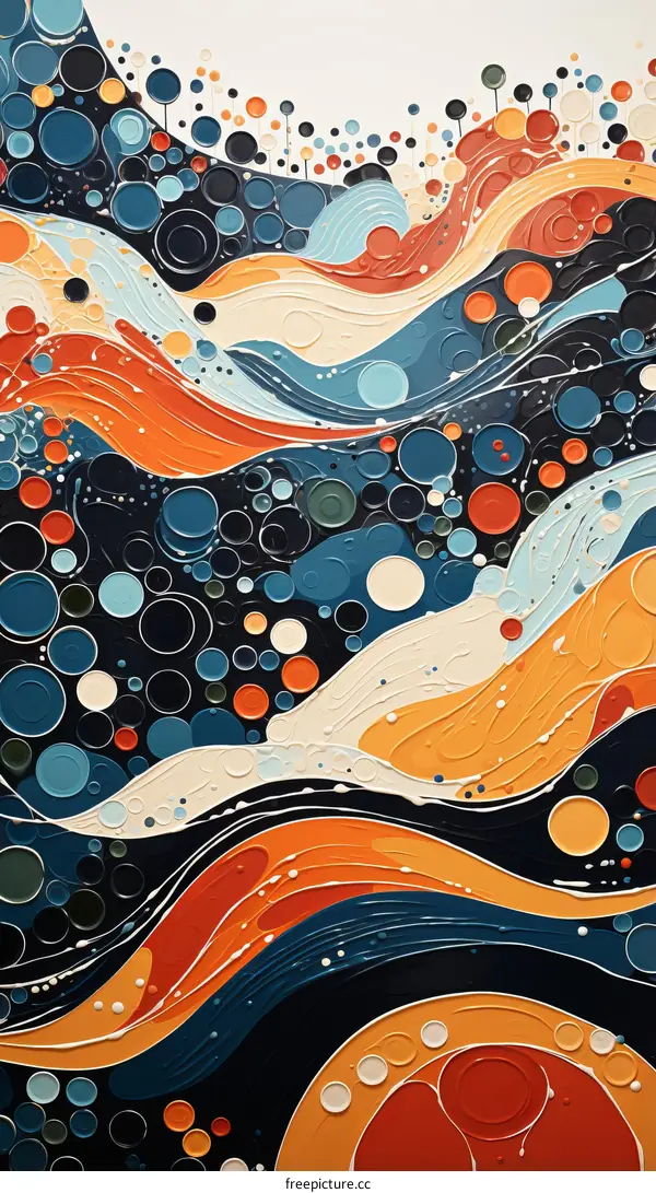 Colorful Abstract Painting with Circles and Waves