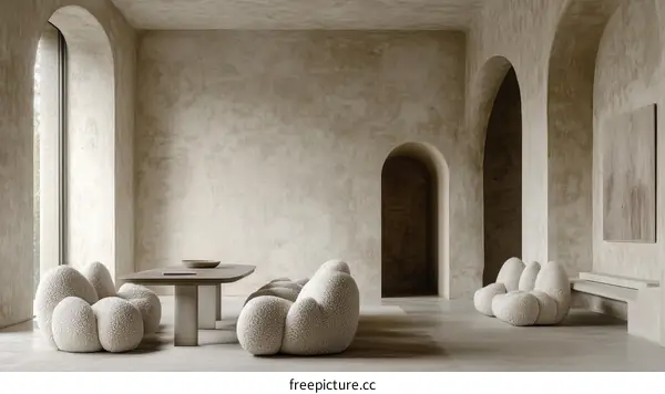 Modern Beige Living Room with Fluffy Seating