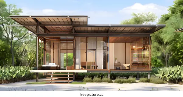 Modern Minimalist Wooden House with Glass Walls