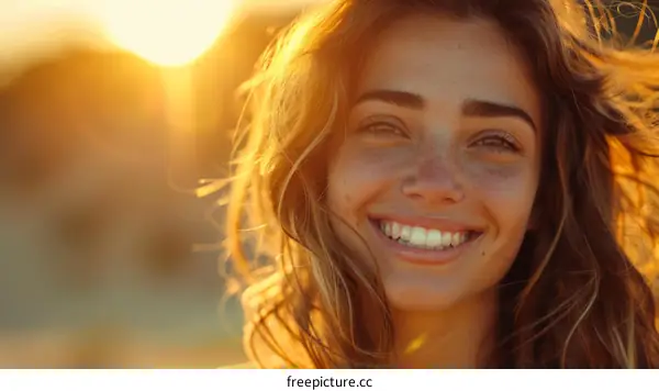 Beautiful Woman Smiling Outdoors in Golden Light