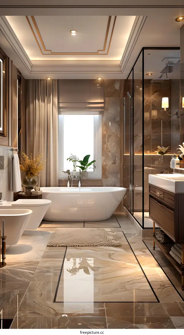 Luxury Bathroom Design with Marble & Bathtub