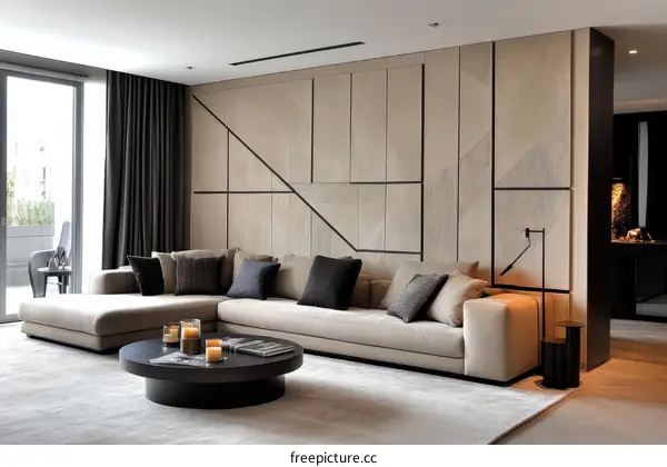 Modern Living Room Interior Design with Beige Sofa