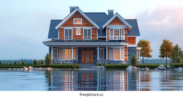 Modern House With Stone Exterior And Large Windows