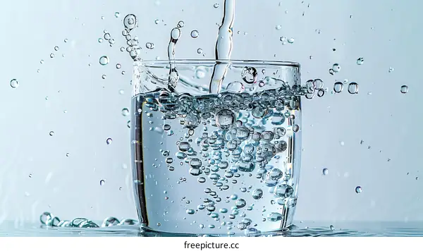 Transparent glass filled with water and bubbles