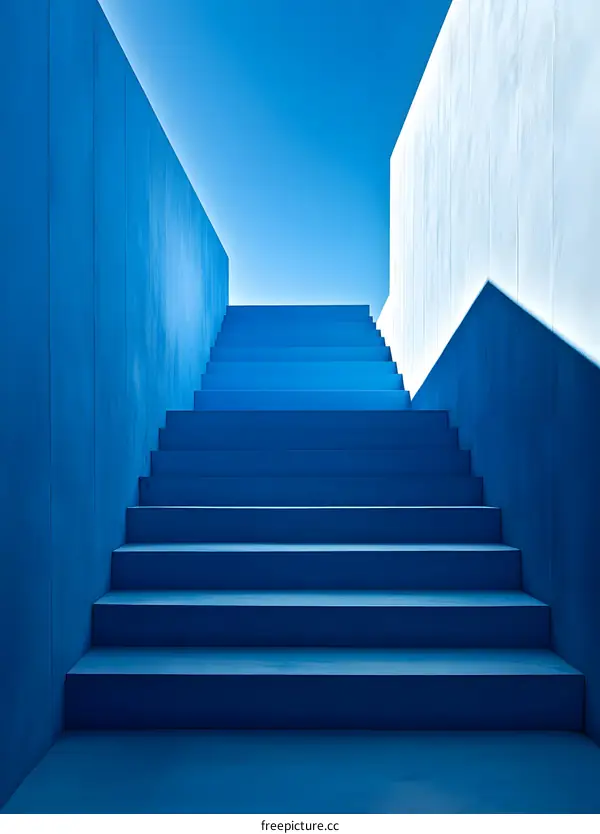 Blue Stairs Upward Minimalist Architecture