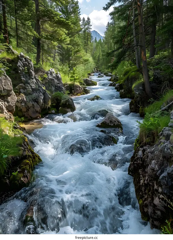 rushing river in a mountain valley