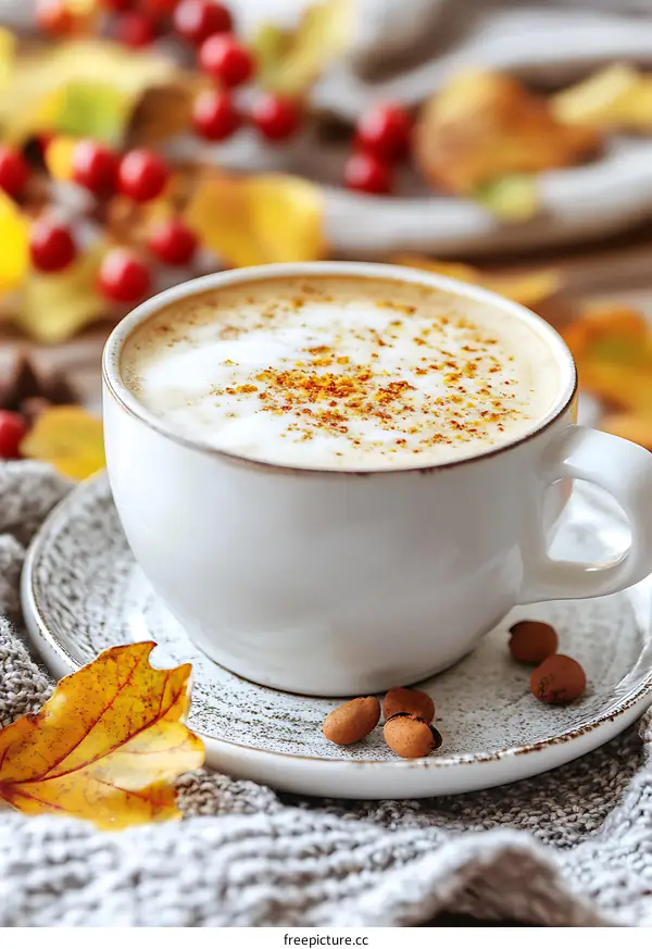 Autumn Coffee Mug With Cinnamon and Leaves