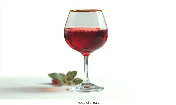 A Glass of Red Wine with Fresh Cranberries on White Background