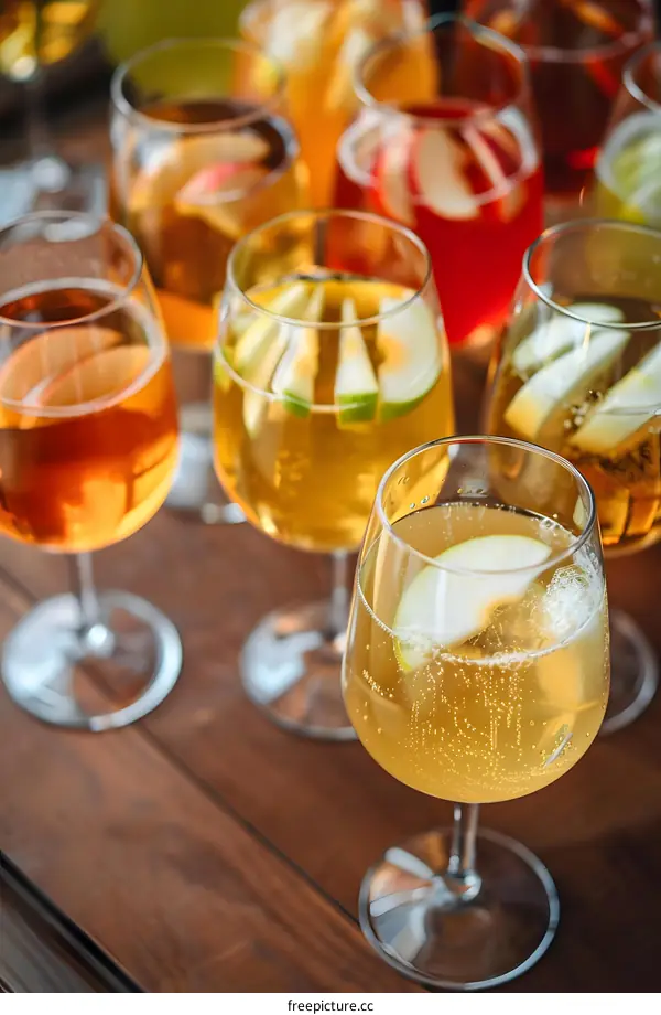 Sparkling Apple Cider with Slices of Apple