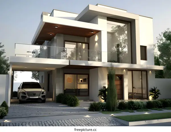 Modern Two Story Home Design With Car