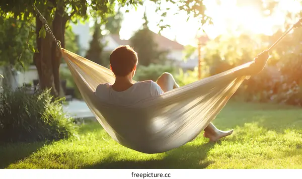 Man Relaxing in Hammock in Backyard