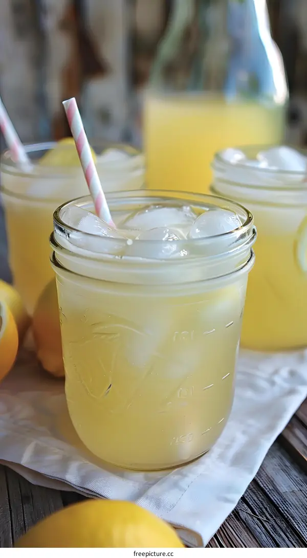 Homemade Lemonade With Ice And Straws