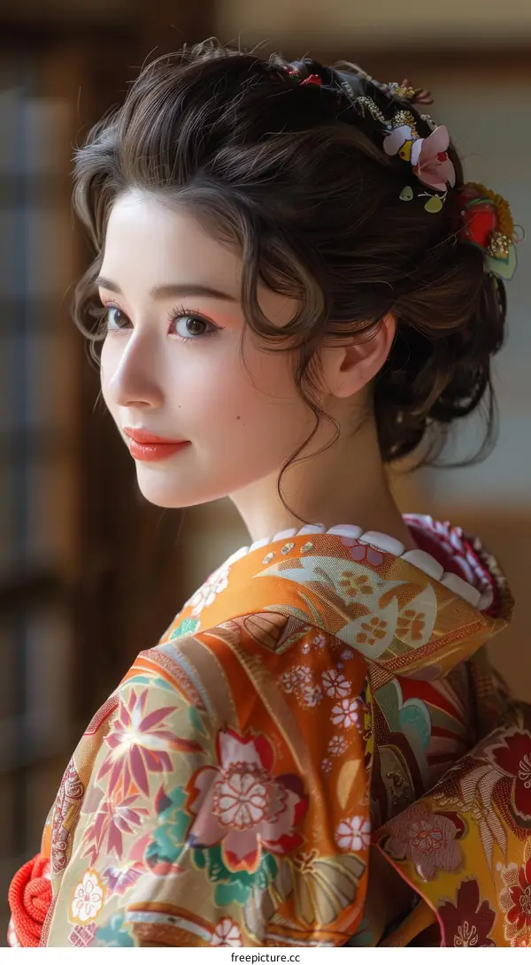 portrait of a beautiful asian woman in traditional japanese kimono