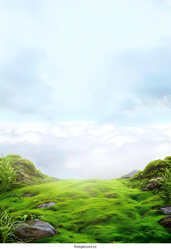 Green Grass and White Clouds Landscape