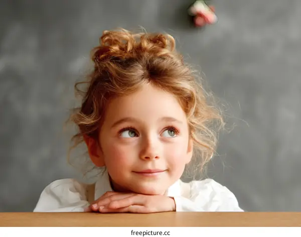 Thoughtful Girl Looking Upward  at a Chalkboard