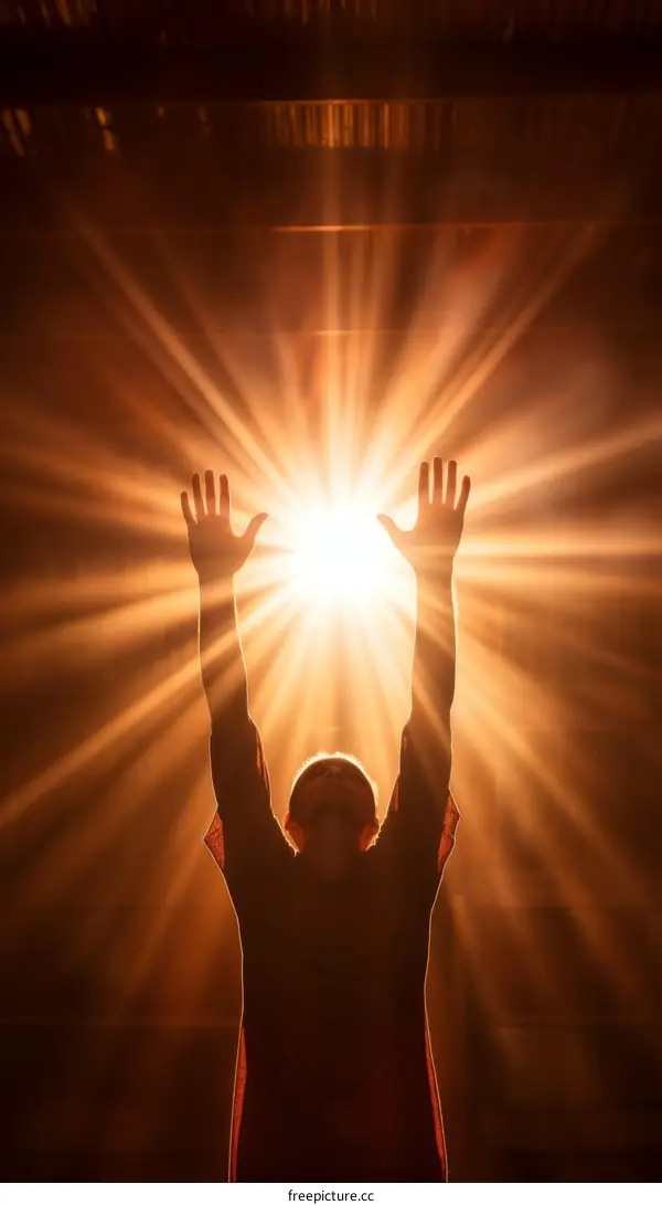 Man reaches out to the light in the darkness