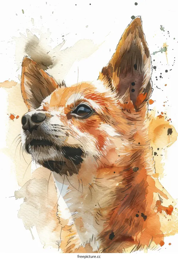 Watercolor Painting of a Brown and White Dog