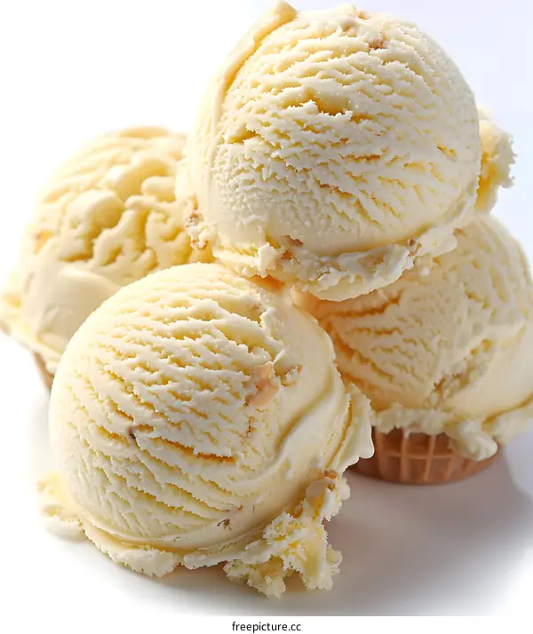 Four scoops of vanilla ice cream