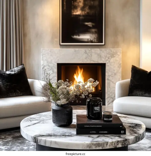 Modern Living Room with Fireplace and Coffee Table