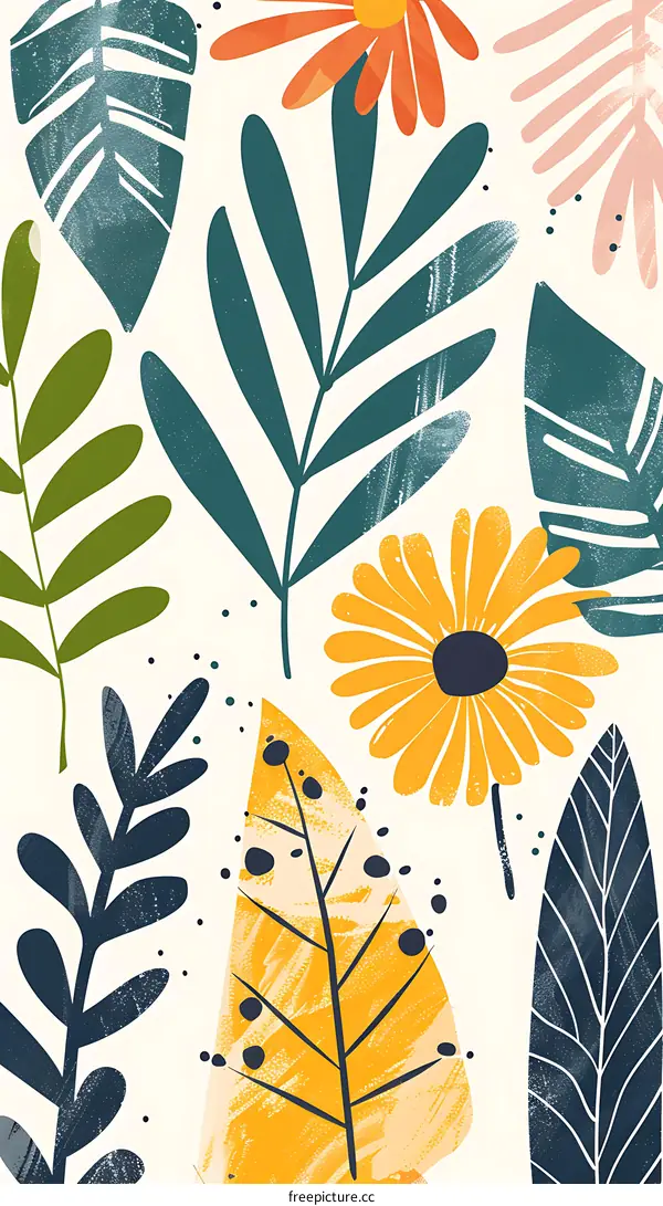 Abstract Floral Illustration With Leaves