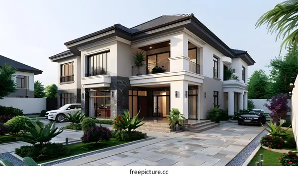 A magnificent two-story house with a modern design