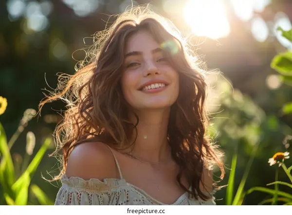 Smiling Woman in a Beautiful Outdoor Setting
