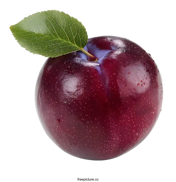 [Transparent Background PNG]Fresh Red Plum with Leaf