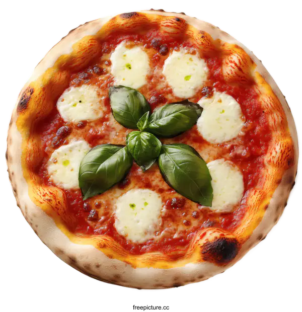 [Transparent Background PNG]Delicious Italian Pizza with Fresh Basil