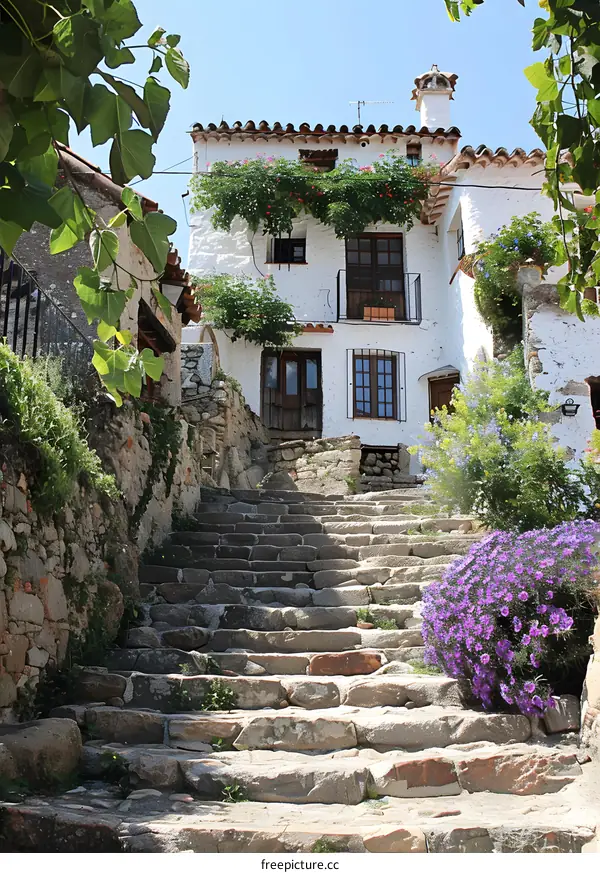 Stone Steps Leading Up to a White House in a Spanish Village