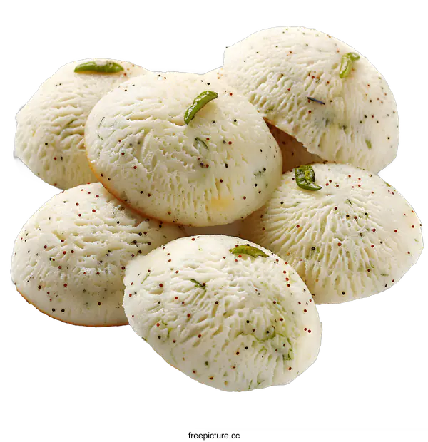 [Transparent Background PNG]Steamed Idli Cakes on White Background