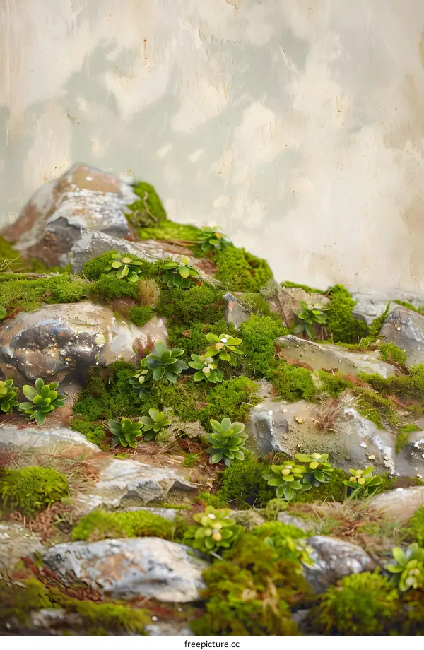 Green Mossy Rocks And Stone Texture Background